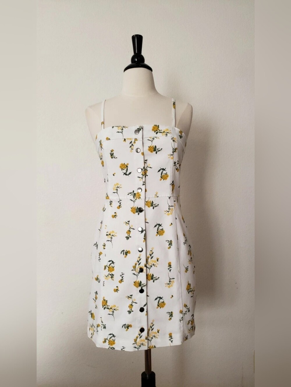 White Floral Button-Front Sundress with Yellow Accents